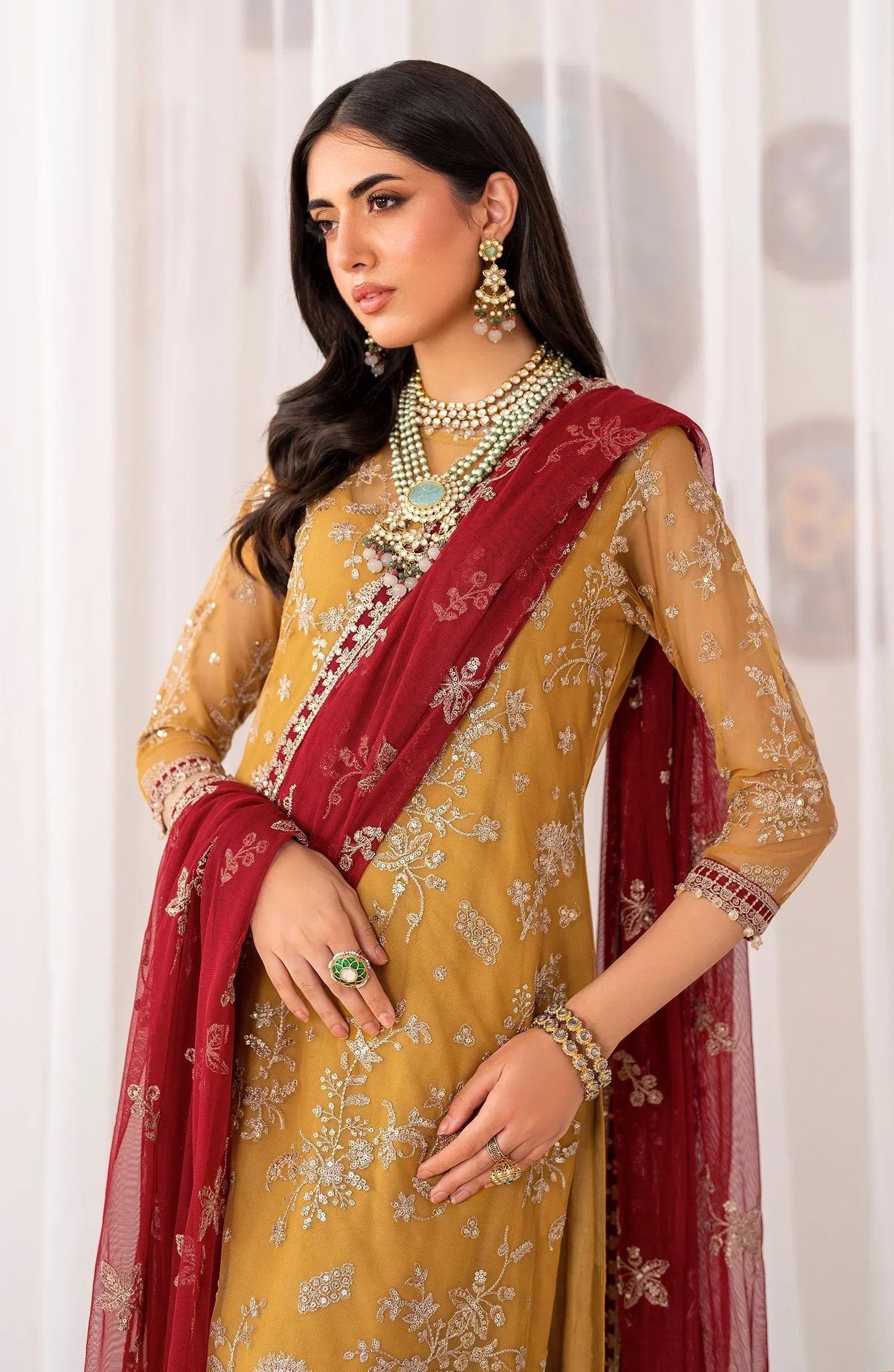 Maheer by Zarif Sequins Embroidered Net 3Pc Suit ZMU-04 MAHROO - House Of Hania