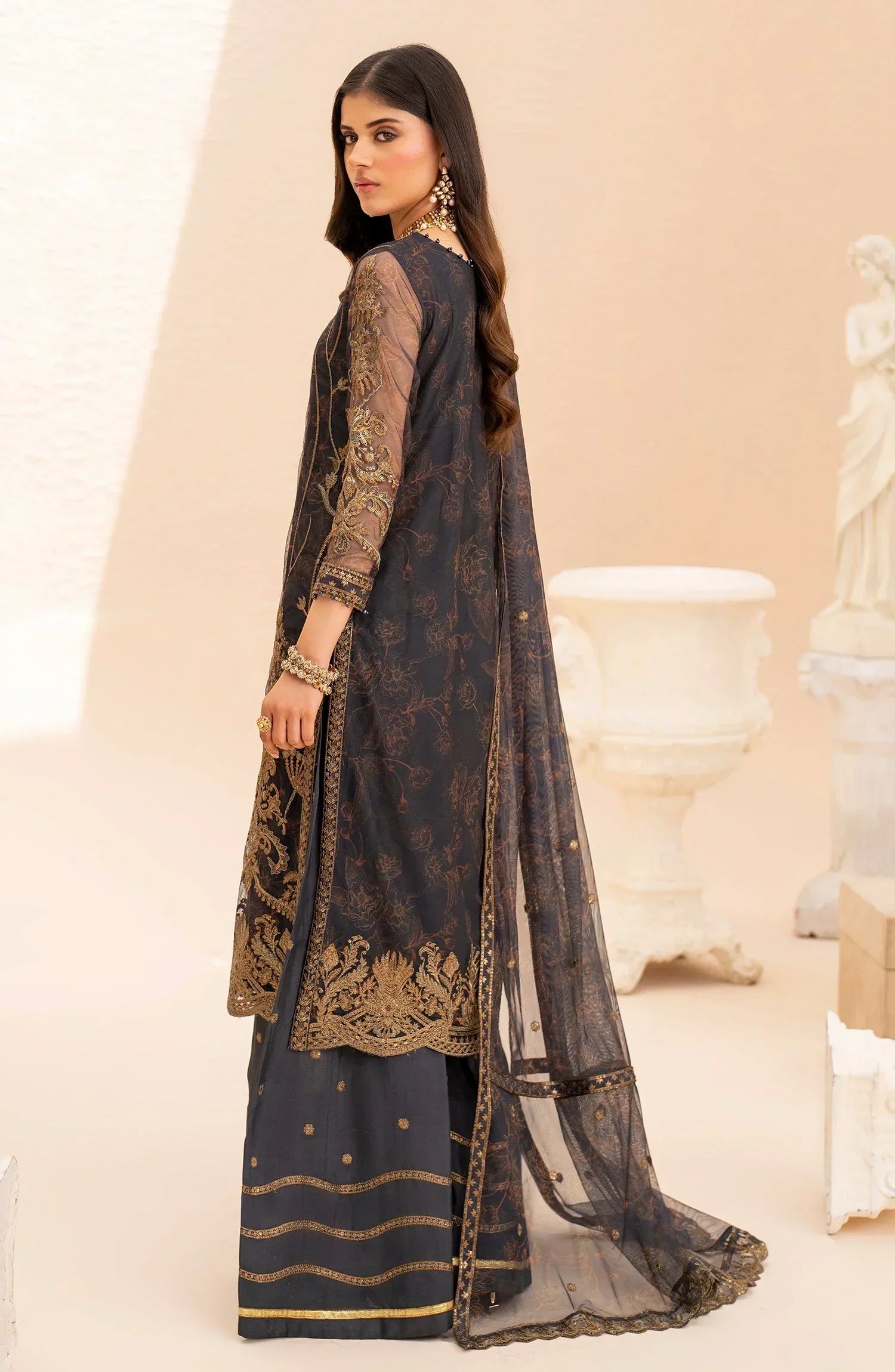 Maheer by Zarif Sequins Embroidered Net 3Pc Suit ZMU-05 SELENE - House Of Hania