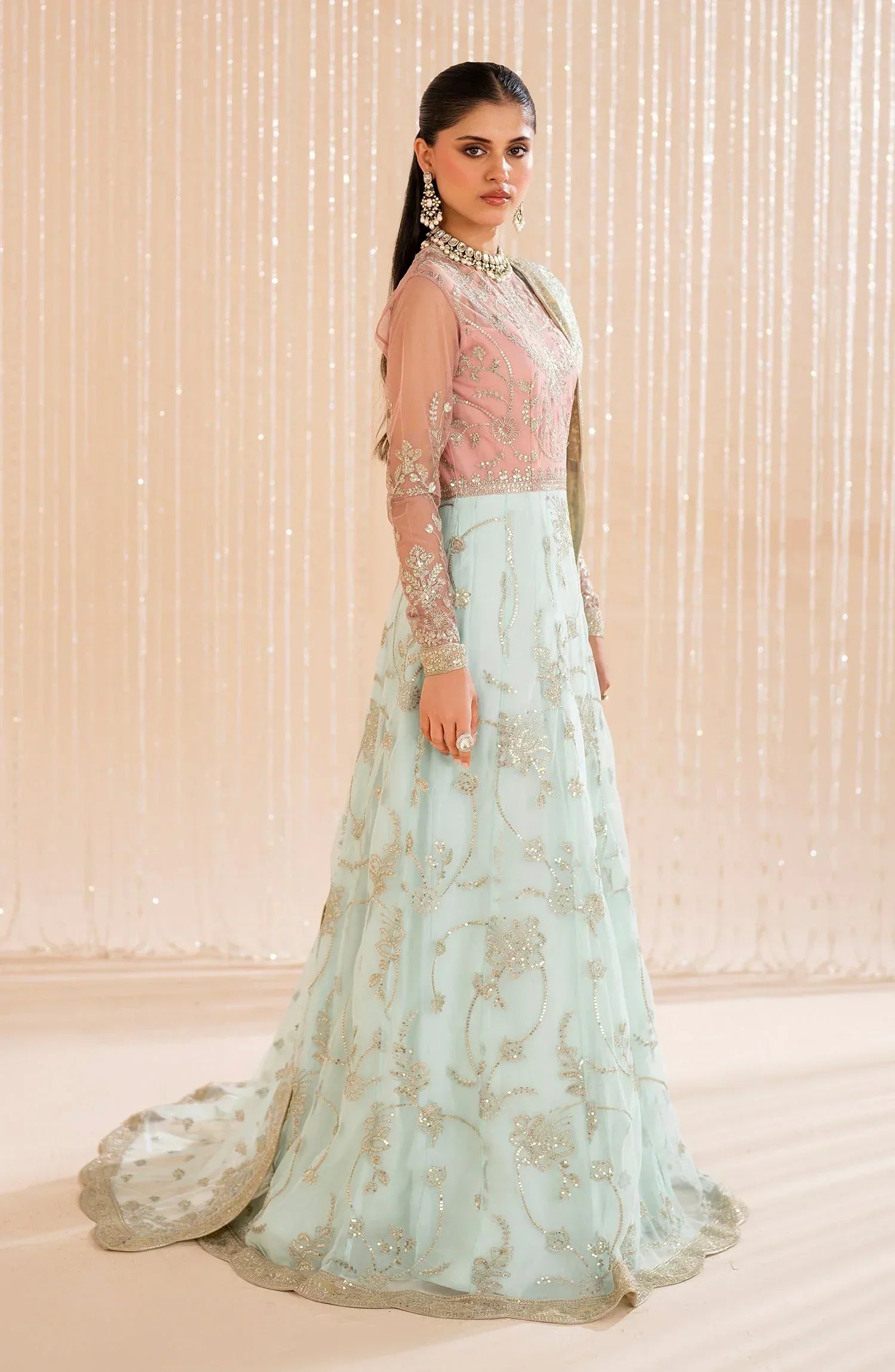 Maheer by Zarif Sequins Embroidered Net 3Pc Suit ZMU-06 ESME - House Of Hania