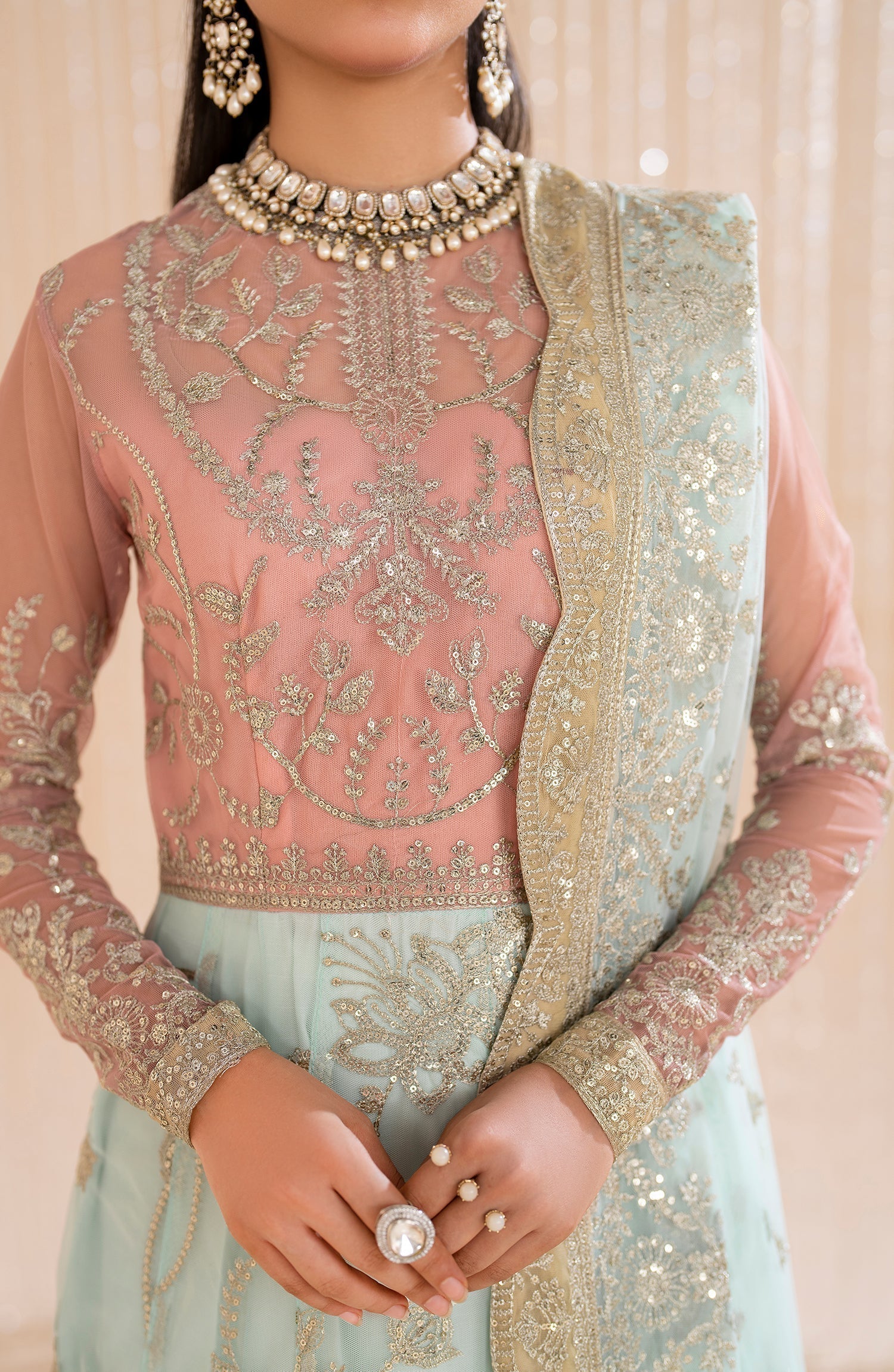 Maheer by Zarif Sequins Embroidered Net 3Pc Suit ZMU-06 ESME - House Of Hania