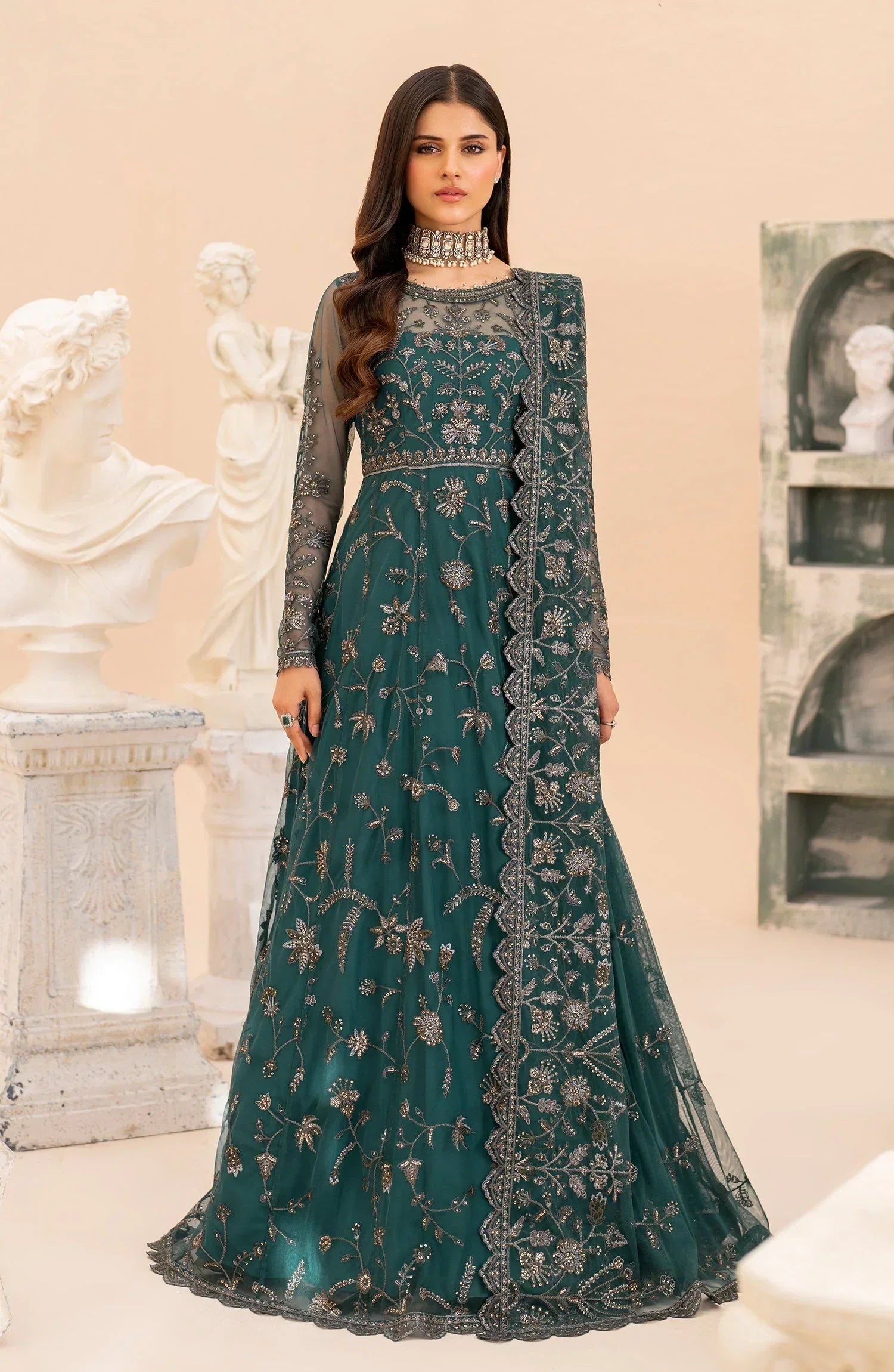 Maheer by Zarif Sequins Embroidered Net 3Pc Suit ZMU-07 ZAYB - House Of Hania