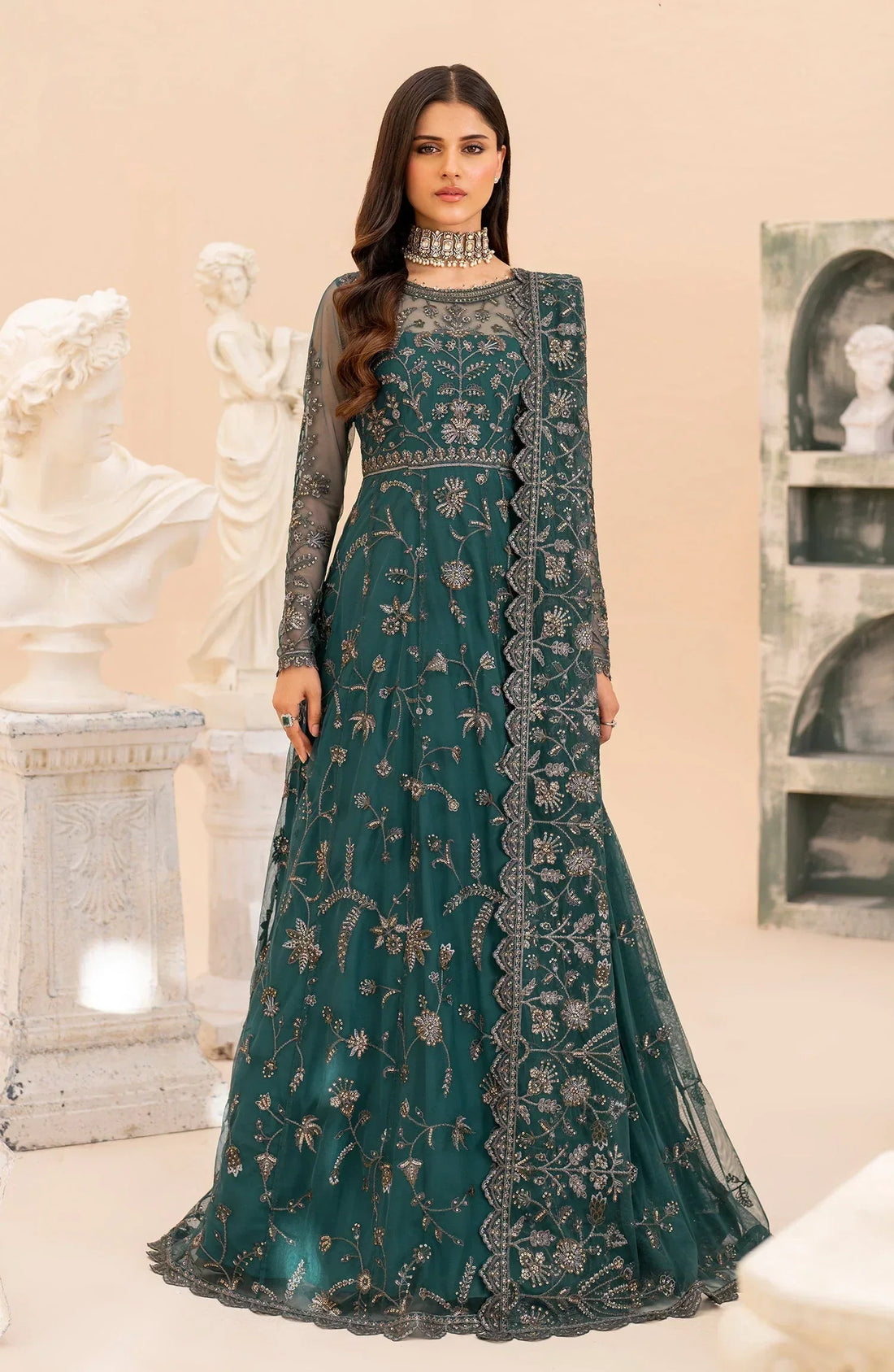 Maheer by Zarif Sequins Embroidered Net 3Pc Suit ZMU-07 ZAYB - House Of Hania