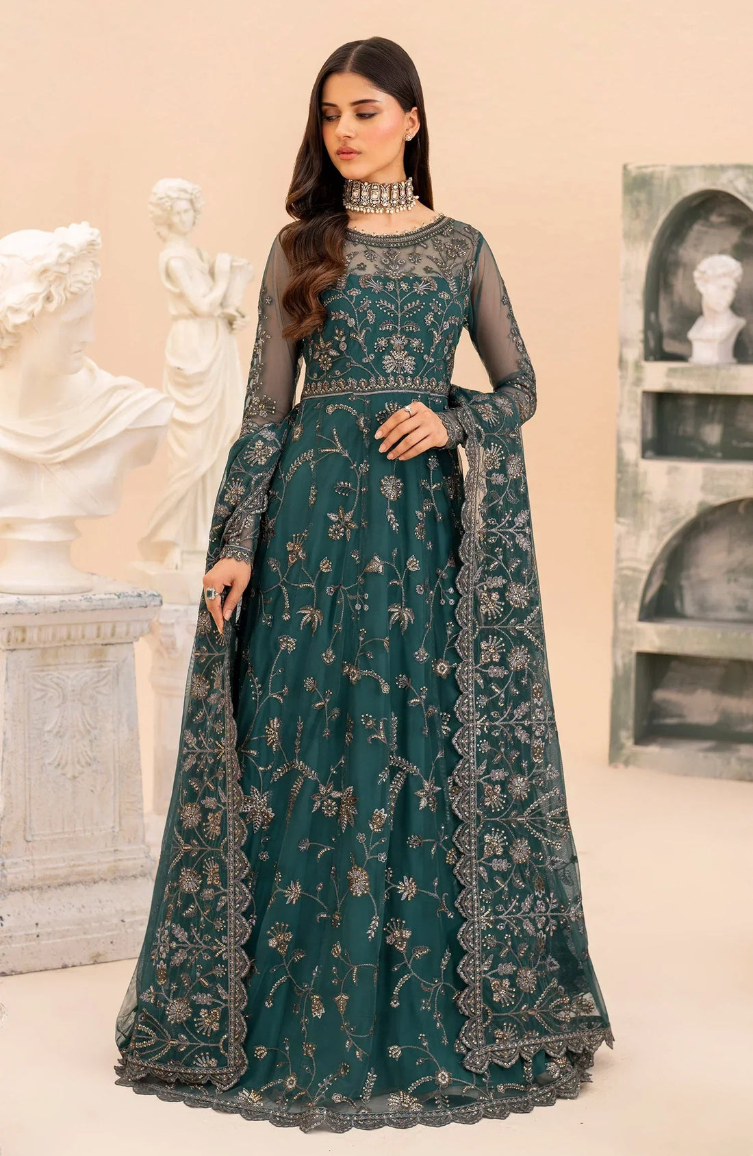 Maheer by Zarif Sequins Embroidered Net 3Pc Suit ZMU-07 ZAYB - House Of Hania