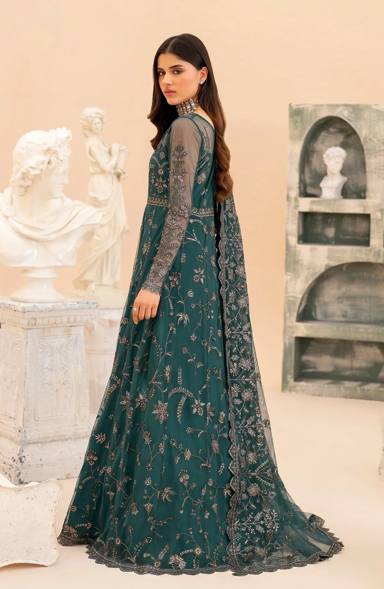 Maheer by Zarif Sequins Embroidered Net 3Pc Suit ZMU-07 ZAYB - House Of Hania