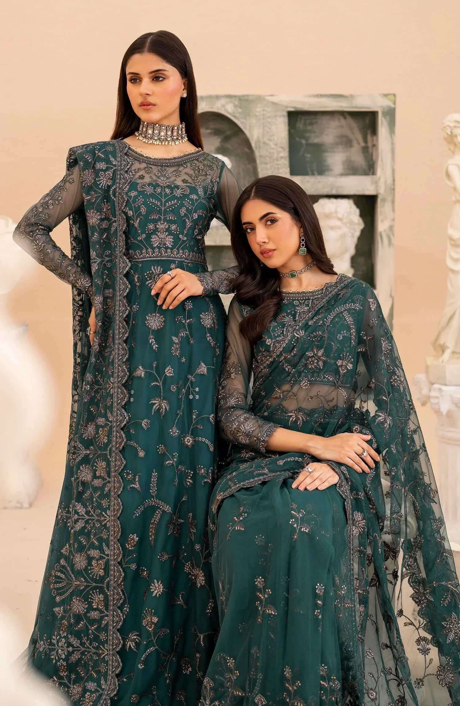 Maheer by Zarif Sequins Embroidered Net 3Pc Suit ZMU-07 ZAYB - House Of Hania