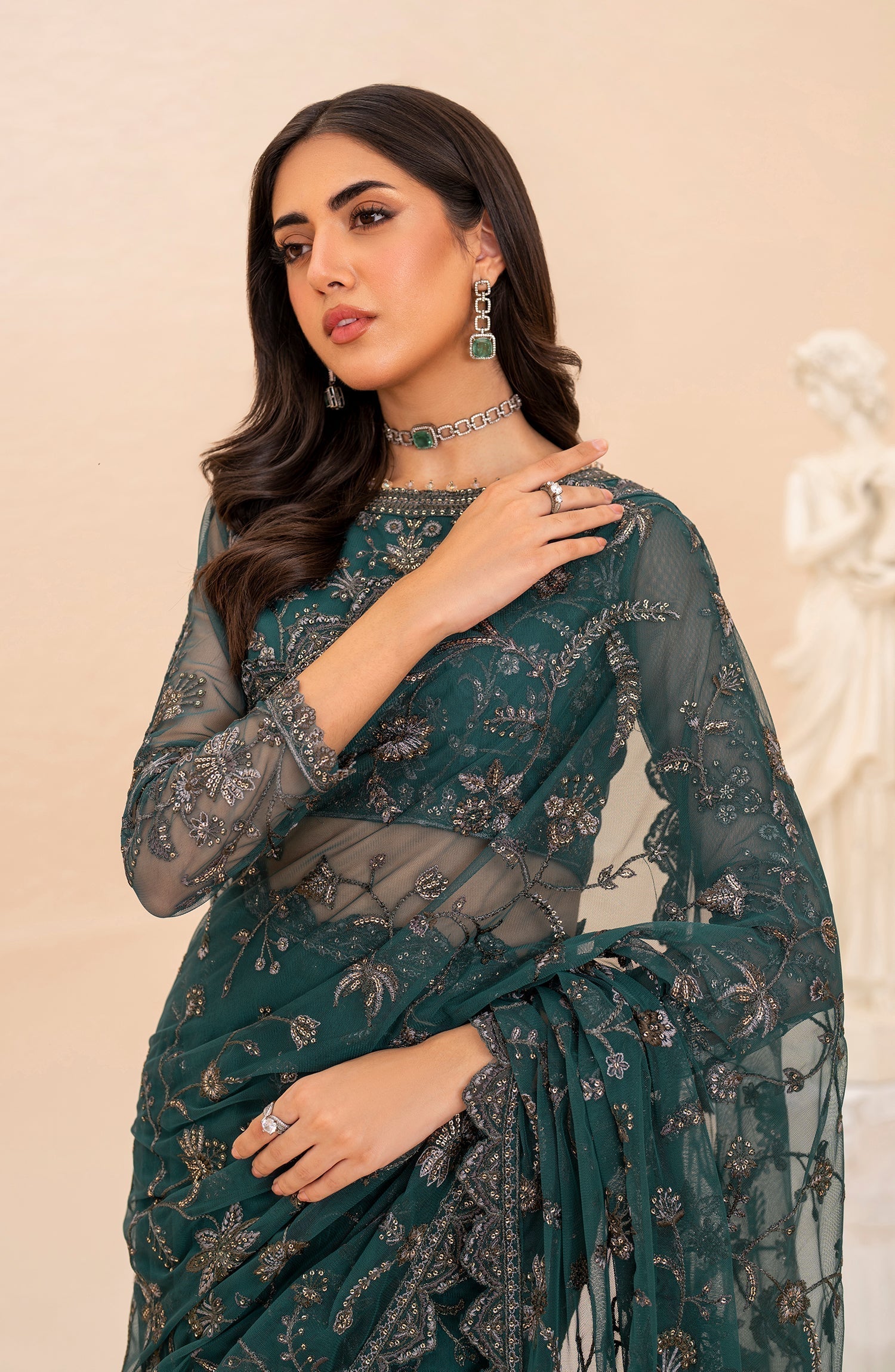 Maheer by Zarif Sequins Embroidered Net 3Pc Suit ZMU-07 ZAYB - House Of Hania