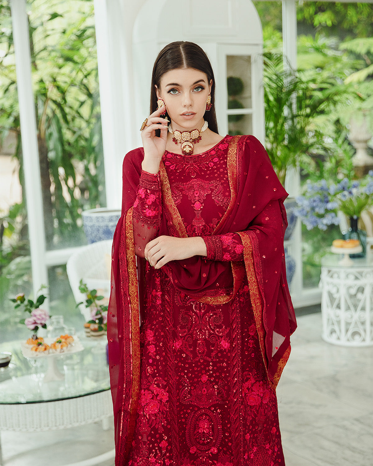 Maryum n Maria | Freesia Ariya Formals | SW23-506 - Crimson - Shadi - House Of Hania