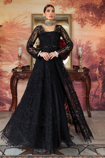 Motifz-2777-BLACK EMBROIDERED SILK NET FABRIC - House Of Hania