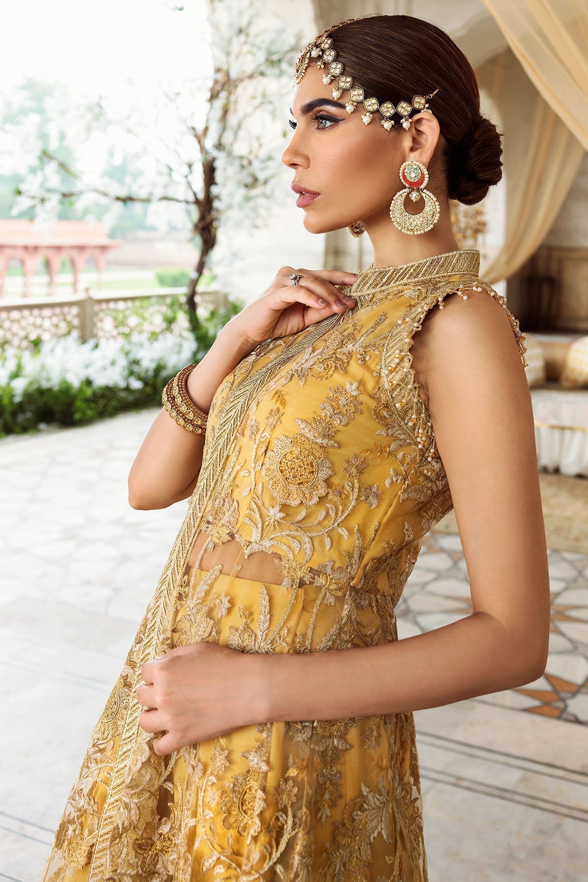 Motifz-2780-YELLOW EMBROIDERED SILK NET FABRIC - House Of Hania