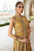 Motifz-2780-YELLOW EMBROIDERED SILK NET FABRIC - House Of Hania