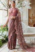 Motifz-3185-BROWN EMBROIDERED SILK NET FABRIC - House Of Hania