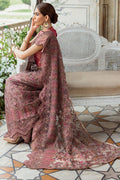 Motifz-3185-BROWN EMBROIDERED SILK NET FABRIC - House Of Hania
