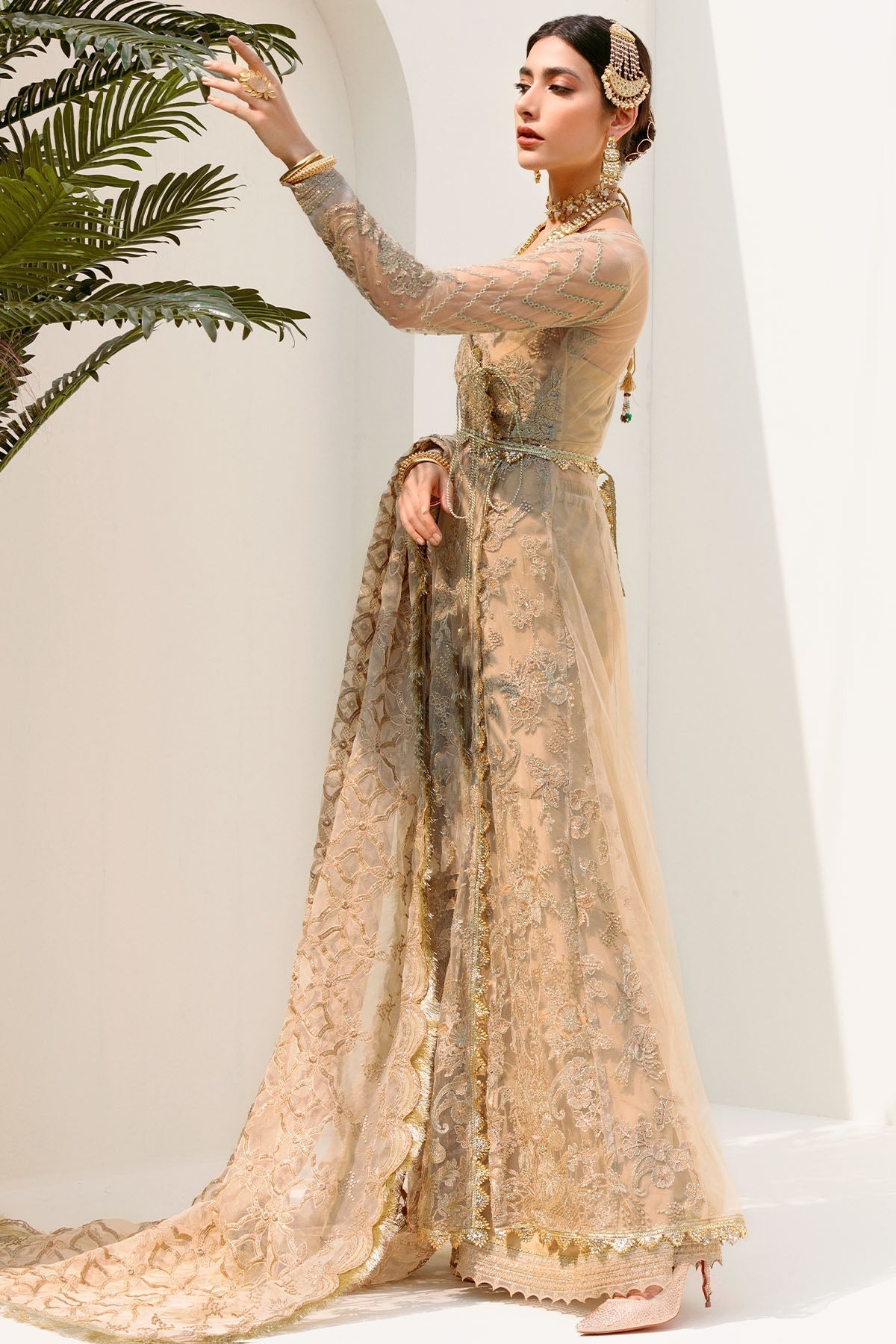 Motifz-3192-SOFT-GOLD EMBROIDERED SILK NET - House Of Hania