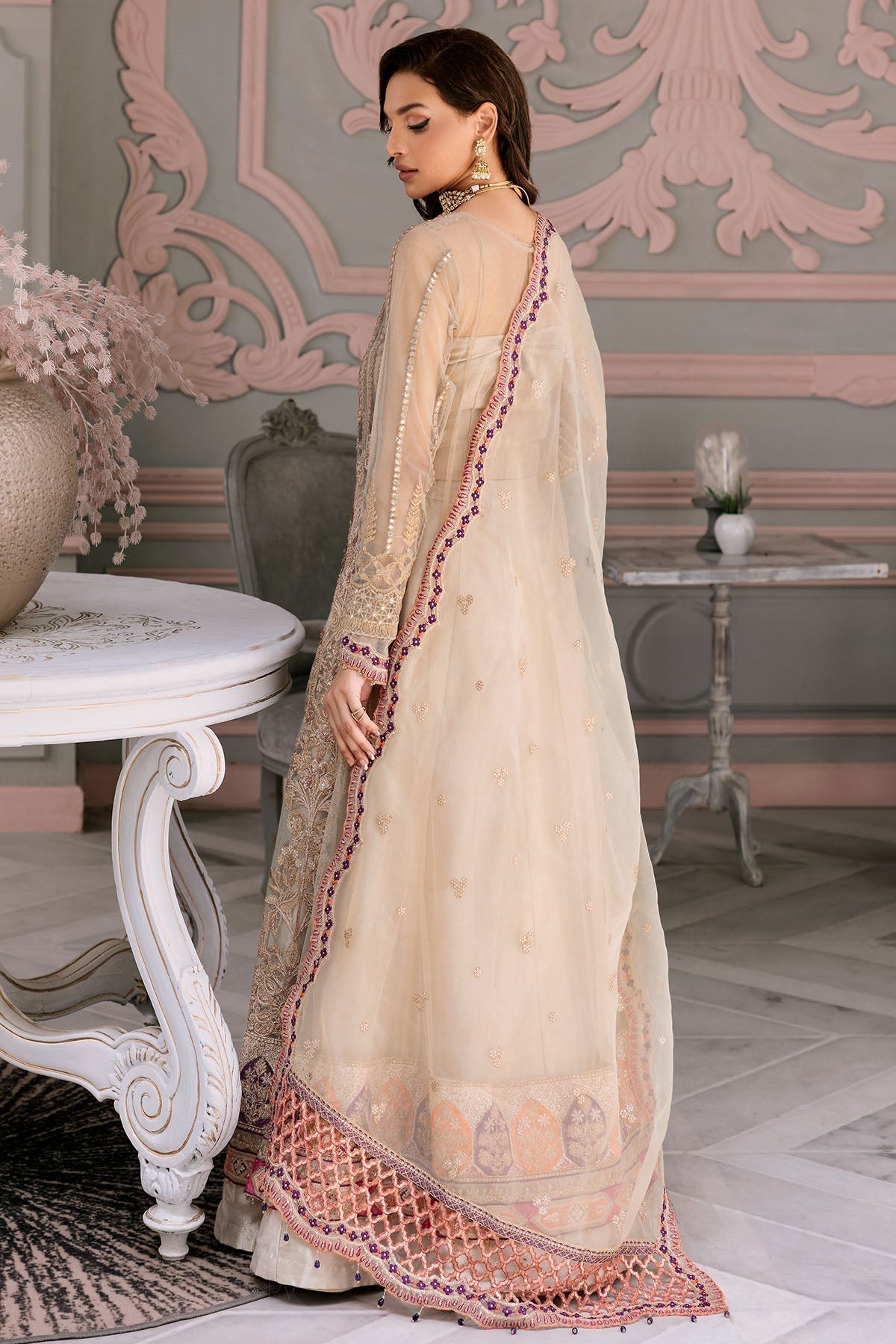 Motifz-3391-LENTERNITE EMBROIDERED SILK NET - House Of Hania