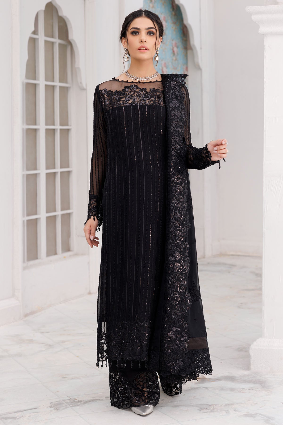 Motifz-3463-OPAL EMBROIDERED BEMBERG CHIFFON - House Of Hania