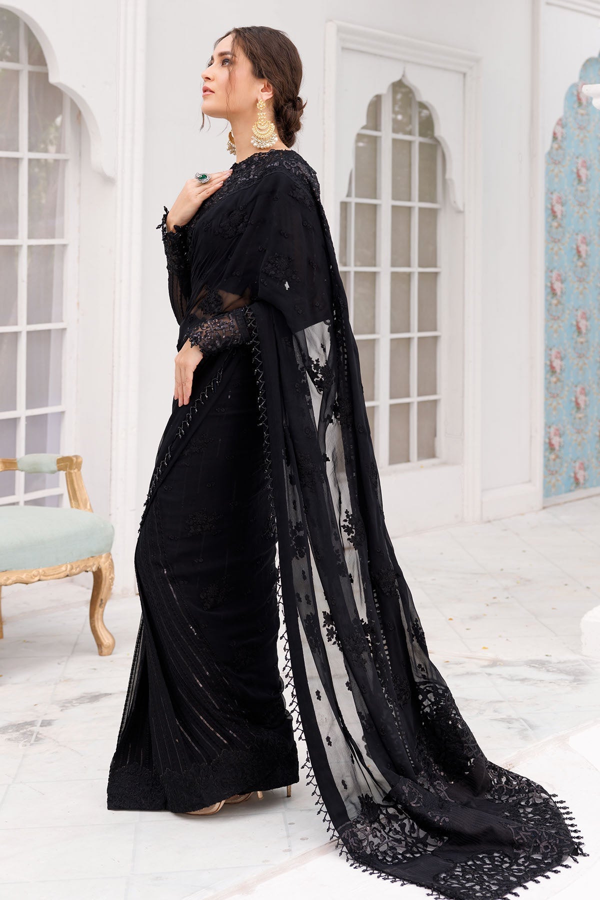 Motifz-3463-OPAL EMBROIDERED BEMBERG CHIFFON - House Of Hania