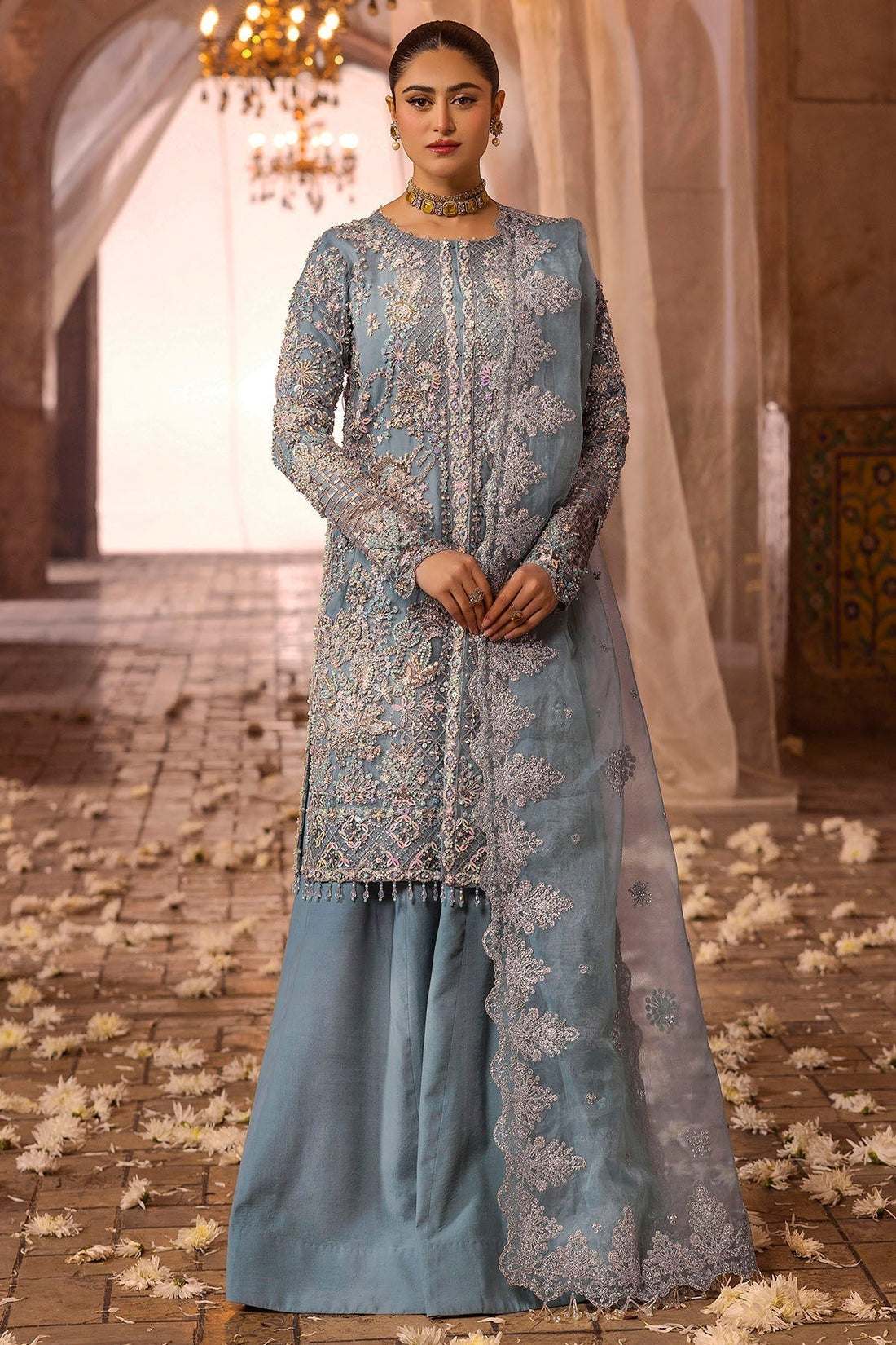 Motifz | Bridal Couture | 0014-FIROZEH EMBROIDERED ORGANZA STITCHED - House Of Hania