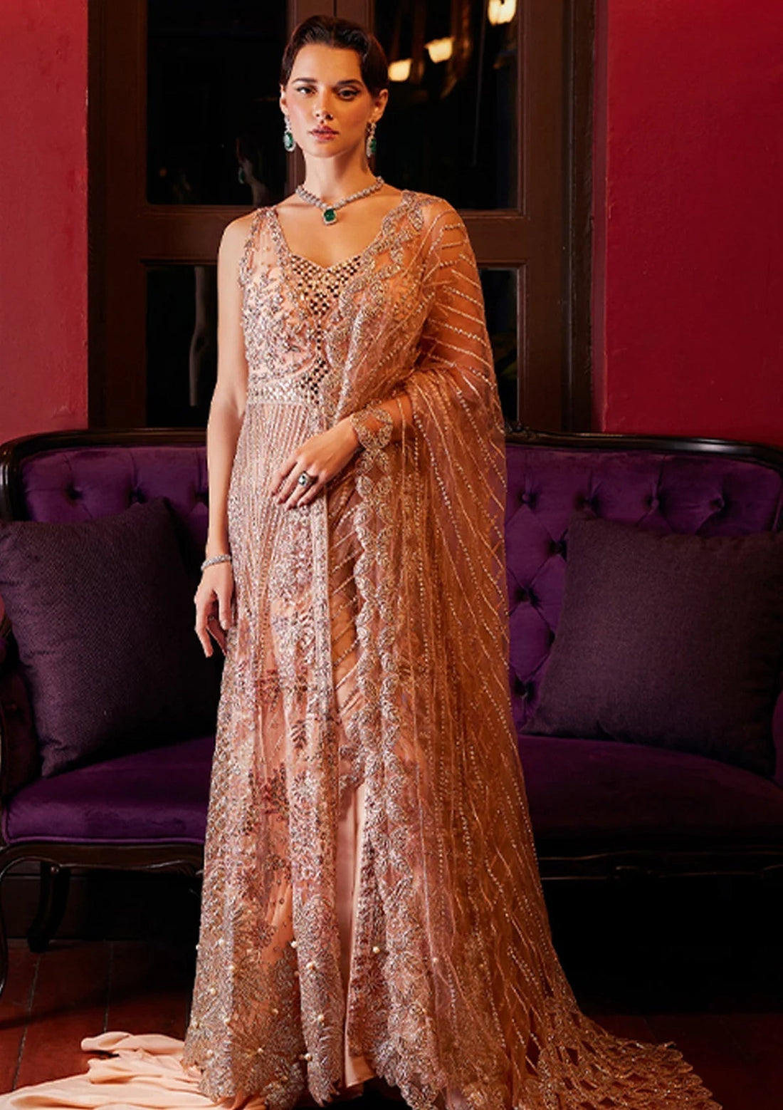 Mushq Stardust Embroidered Net 3Pc Suit MN23-01 Twinkle - House Of Hania