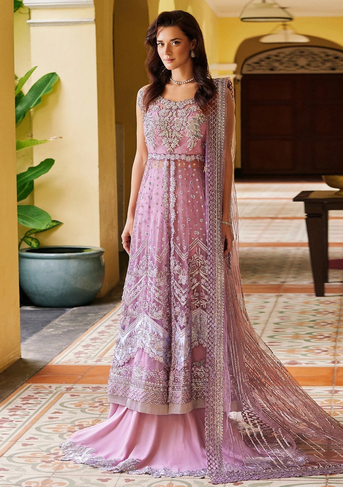 Mushq Stardust Embroidered Net 3Pc Suit MN23-02 Enchant - House Of Hania