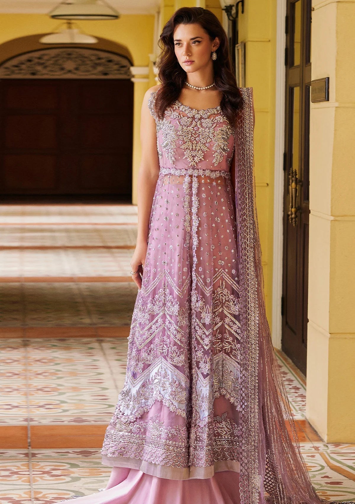 Mushq Stardust Embroidered Net 3Pc Suit MN23-02 Enchant - House Of Hania