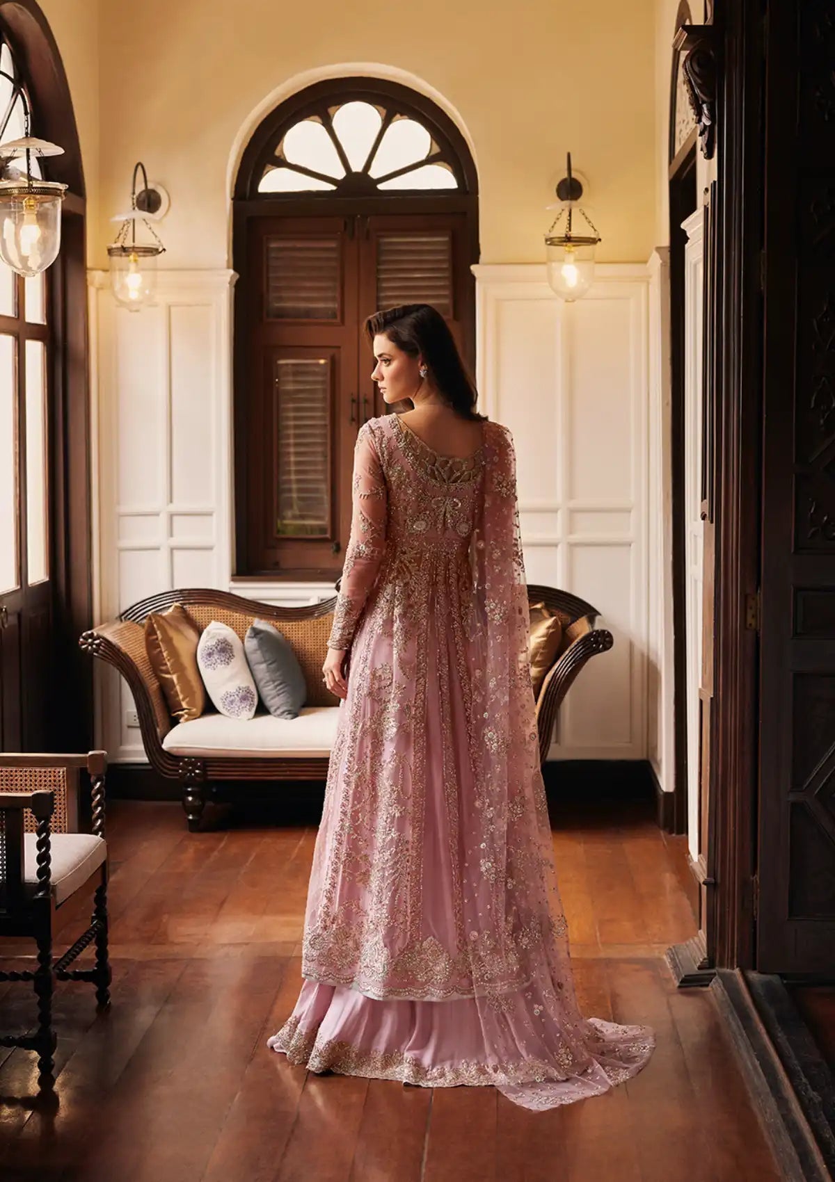 Mushq Stardust Embroidered Net 3Pc Suit MN23-04 Luster - House Of Hania