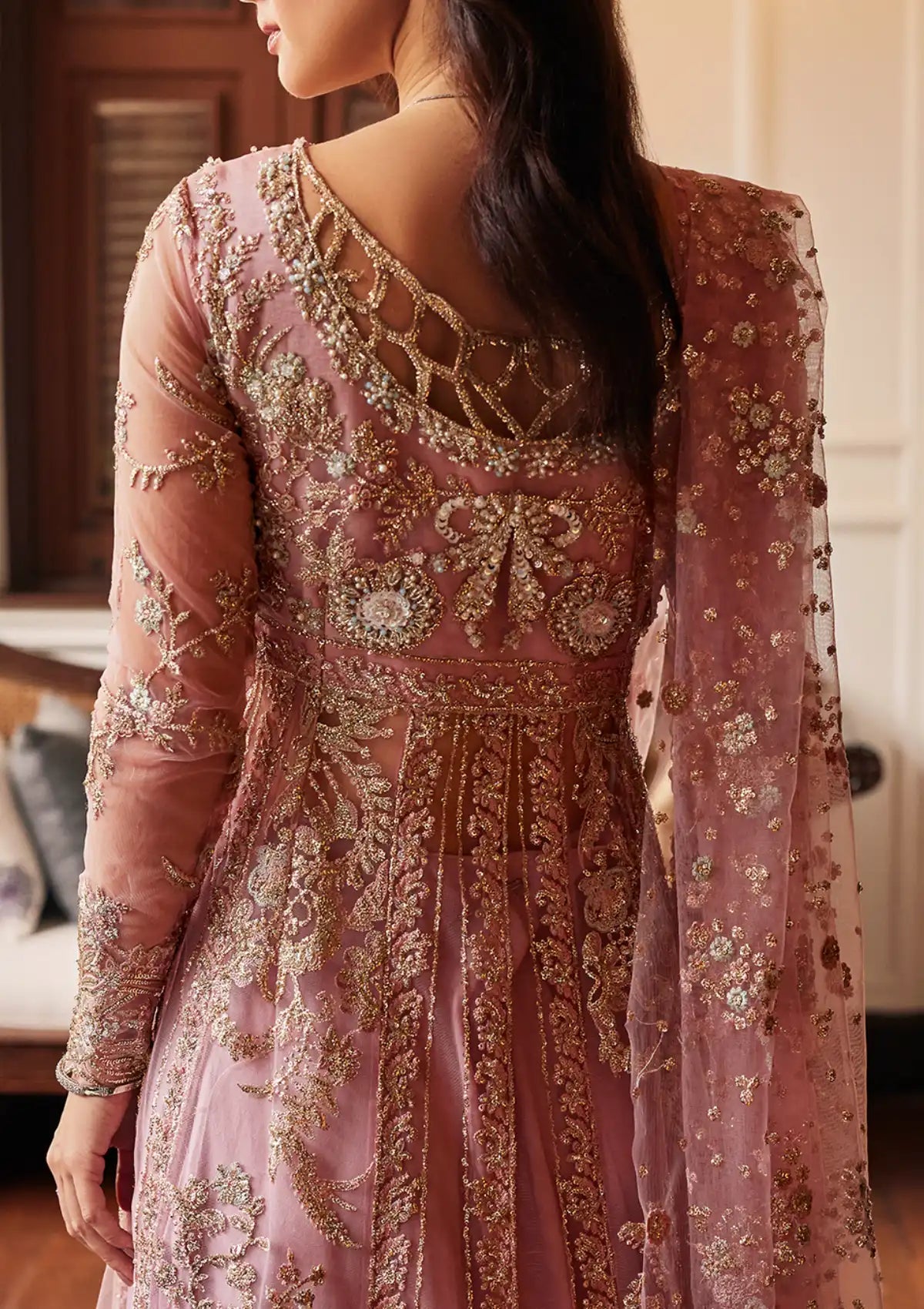 Mushq Stardust Embroidered Net 3Pc Suit MN23-04 Luster - House Of Hania