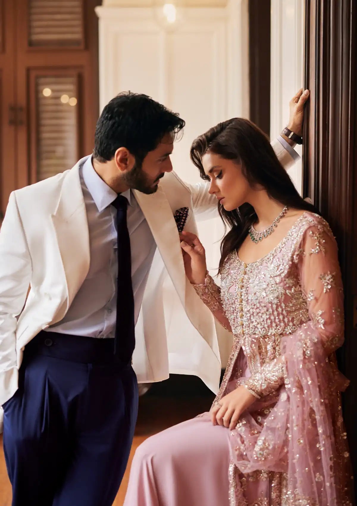 Mushq Stardust Embroidered Net 3Pc Suit MN23-04 Luster - House Of Hania