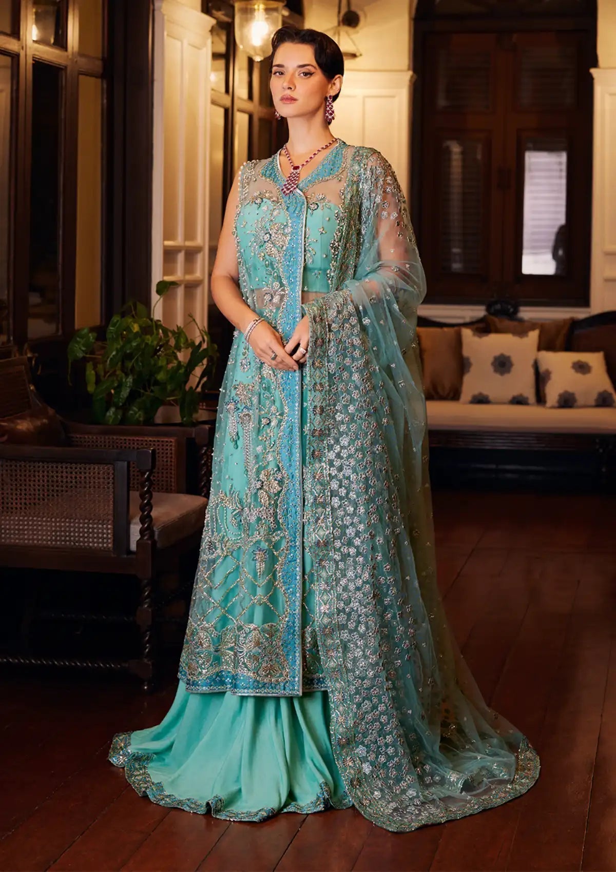 Mushq Stardust Embroidered Net Unstitched 3Pc Suit MN23-03 Astrum - House Of Hania