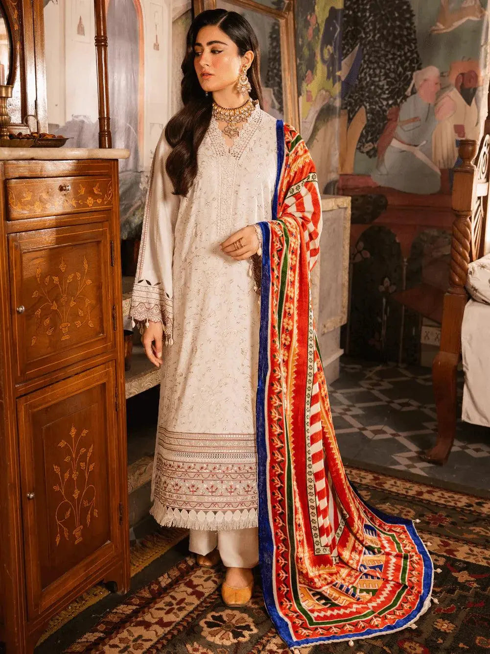 NUREH Exclusive Embroidered Peach Leather 3Pc Suit NE-64 - House Of Hania