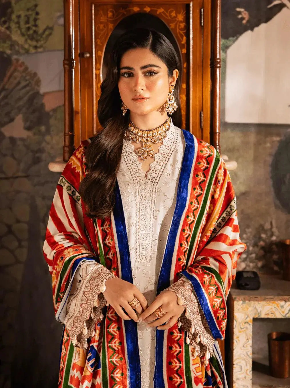 NUREH Exclusive Embroidered Peach Leather 3Pc Suit NE-64 - House Of Hania