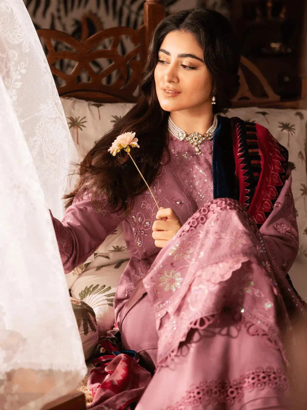 NUREH Exclusive Embroidered Peach Leather 3Pc Suit NE-66 - House Of Hania