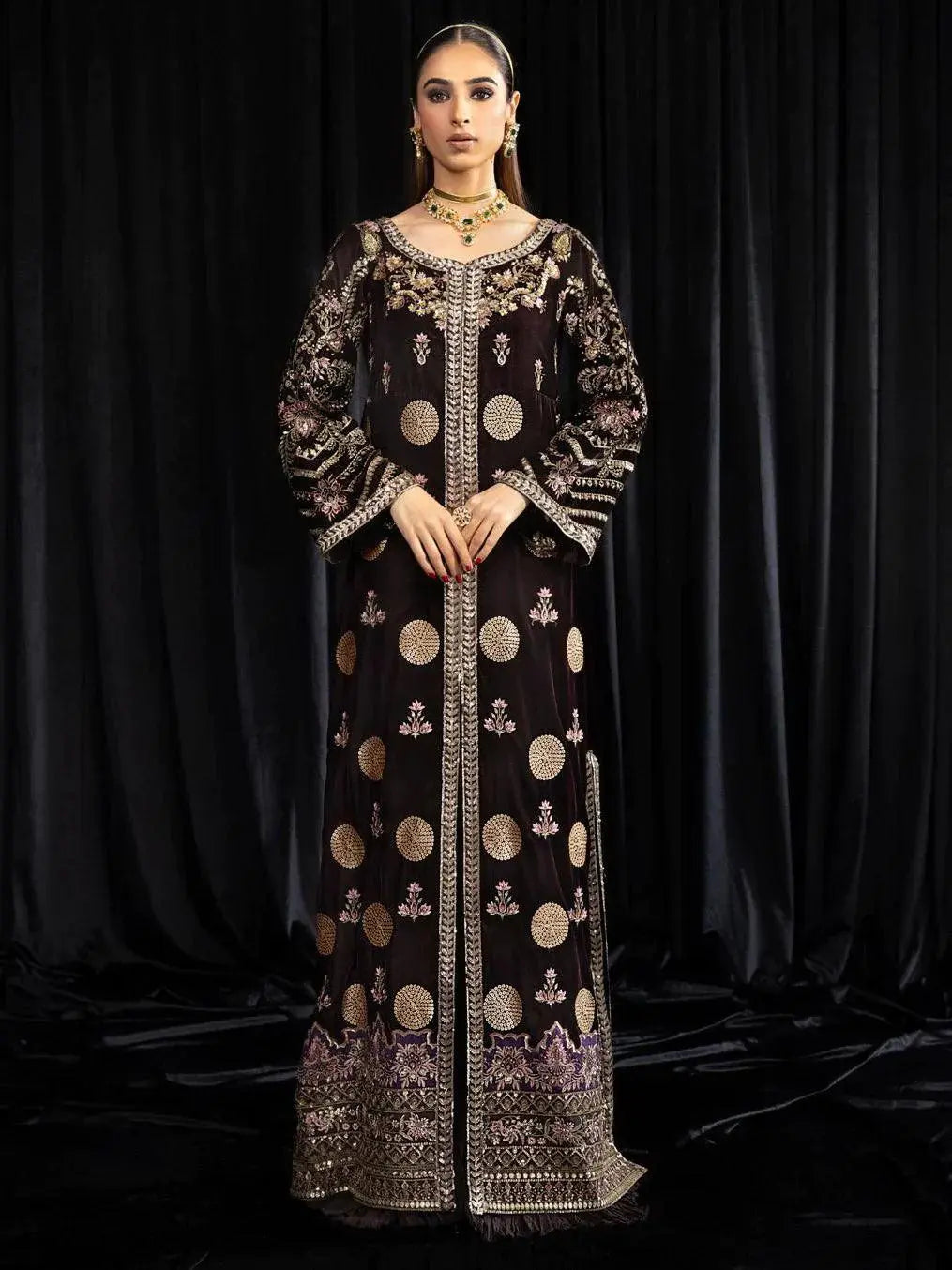 NUREH Maya Embroidered 3Pc Suit NS-103 MOORE - House Of Hania