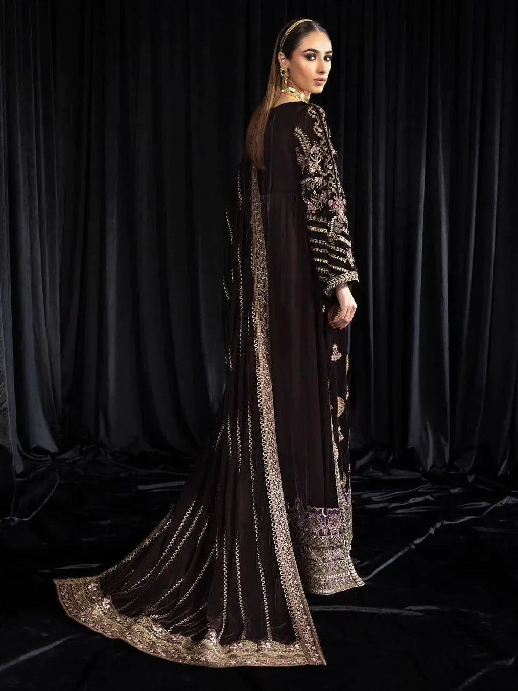 NUREH Maya Embroidered 3Pc Suit NS-103 MOORE - House Of Hania