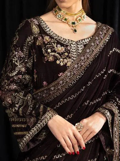 NUREH Maya Embroidered 3Pc Suit NS-103 MOORE - House Of Hania