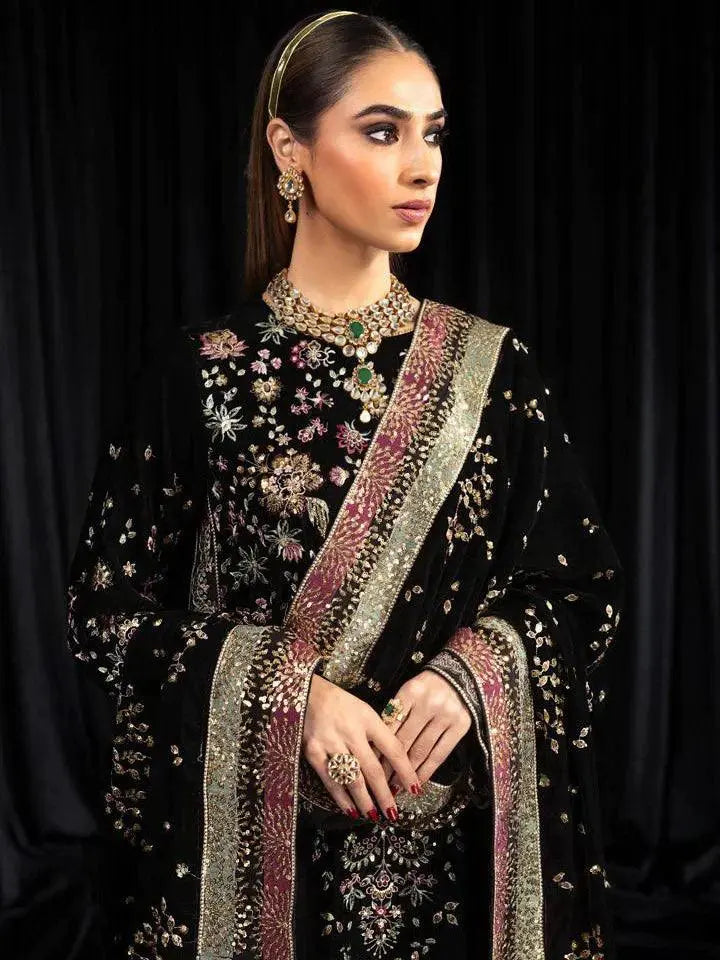 NUREH Maya Embroidered Velvet 3Pc Suit NS-104 KIYARA - House Of Hania