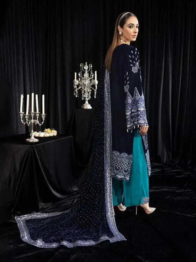 NUREH Maya Embroidered Velvet 3Pc Suit NS-105 SAFEENA - House Of Hania