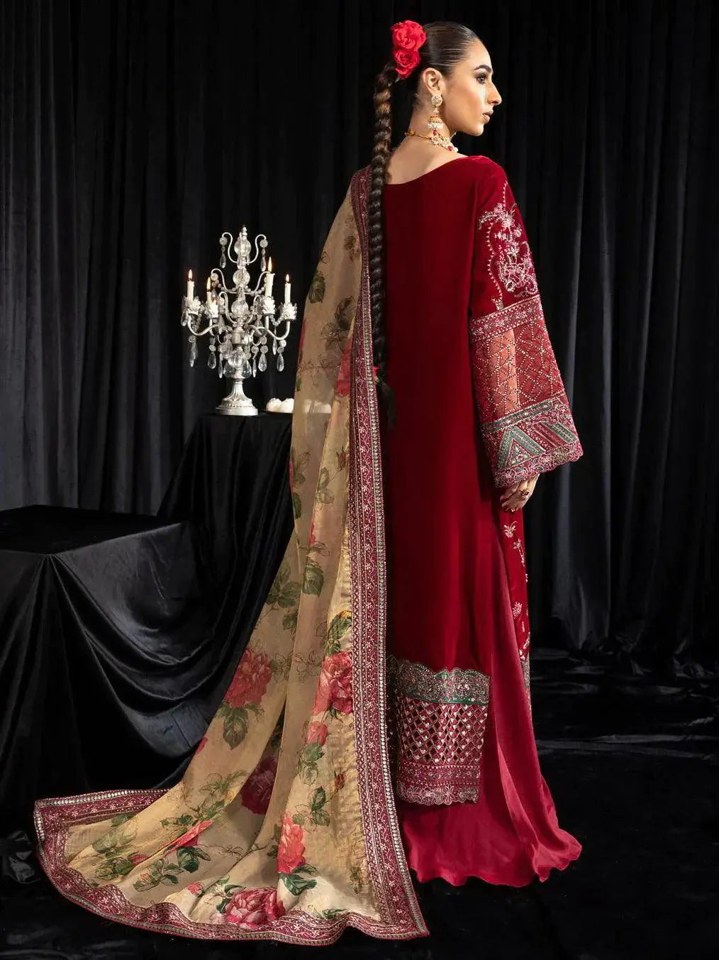NUREH Maya Embroidered Velvet 3Pc Suit NS-106 ELISA - House Of Hania