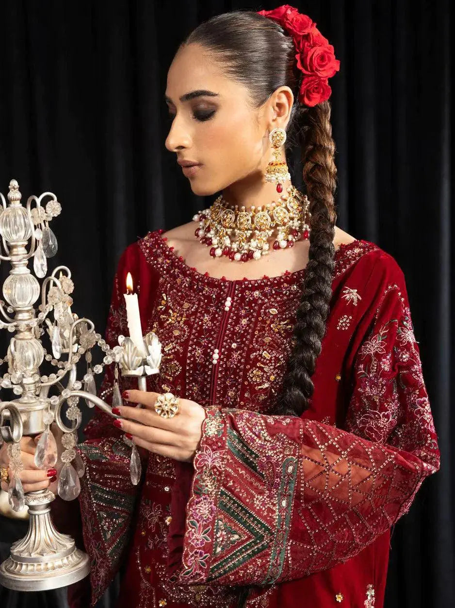 NUREH Maya Embroidered Velvet 3Pc Suit NS-106 ELISA - House Of Hania
