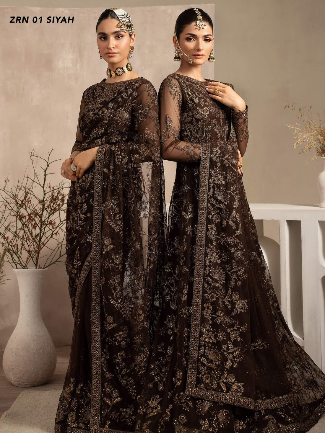 Naqsh by Zarif  Festive Formal 3 Piece Suit ZRN-01 SIYAH - House Of Hania