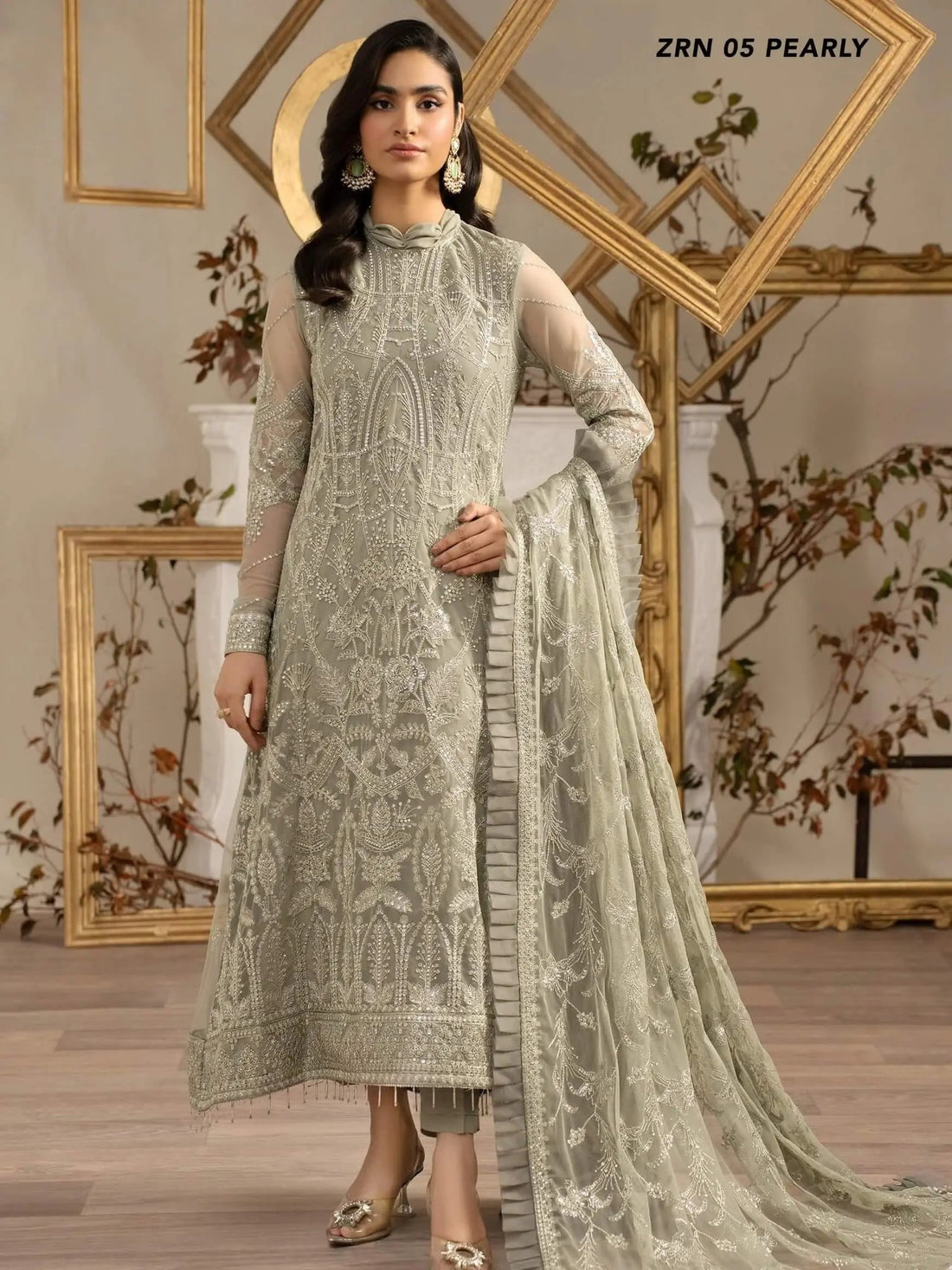 Naqsh by Zarif Festive Formal 3 Piece Suit ZRN-05 PEARLY - House Of Hania
