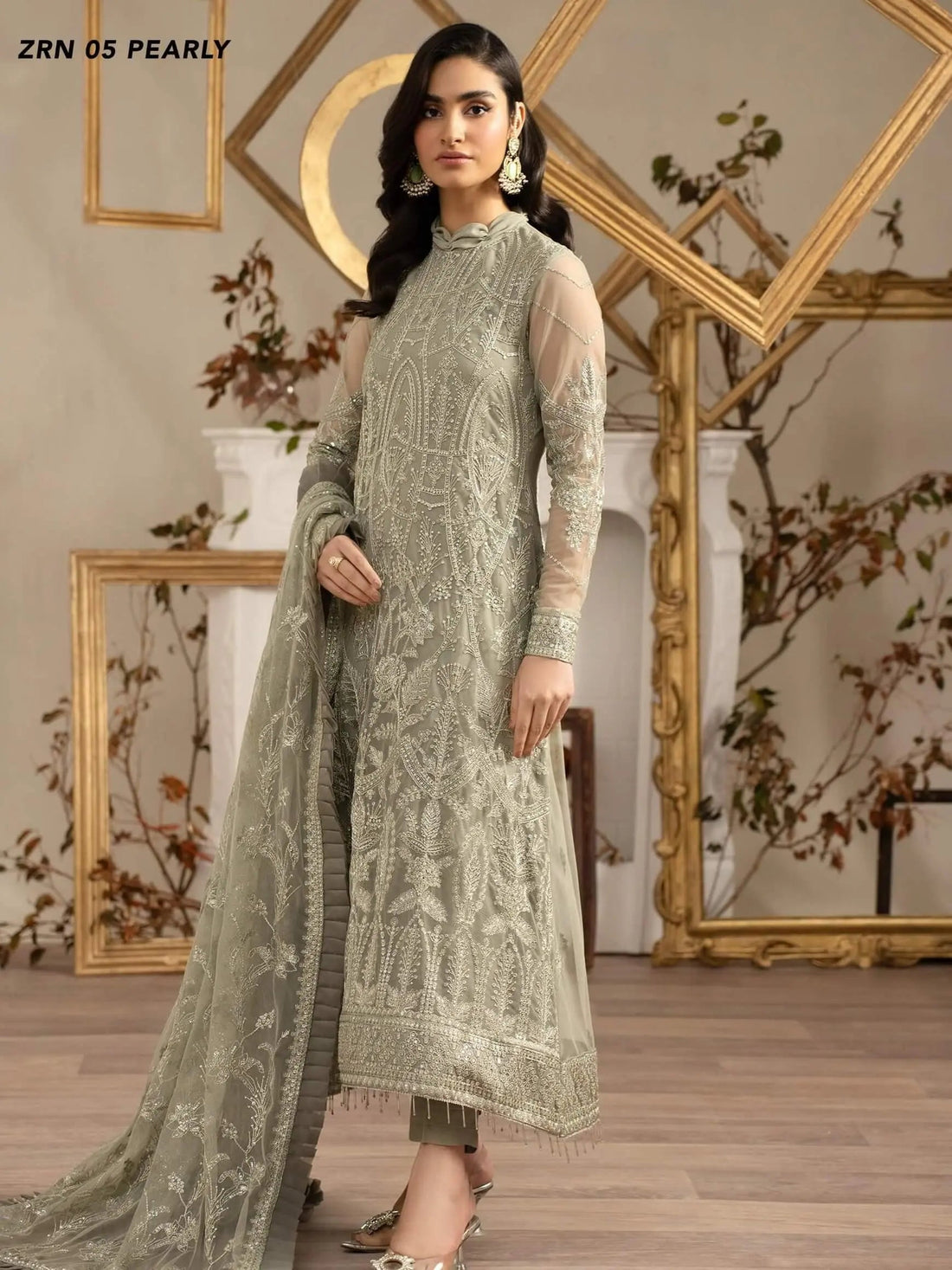 Naqsh by Zarif Festive Formal 3 Piece Suit ZRN-05 PEARLY - House Of Hania