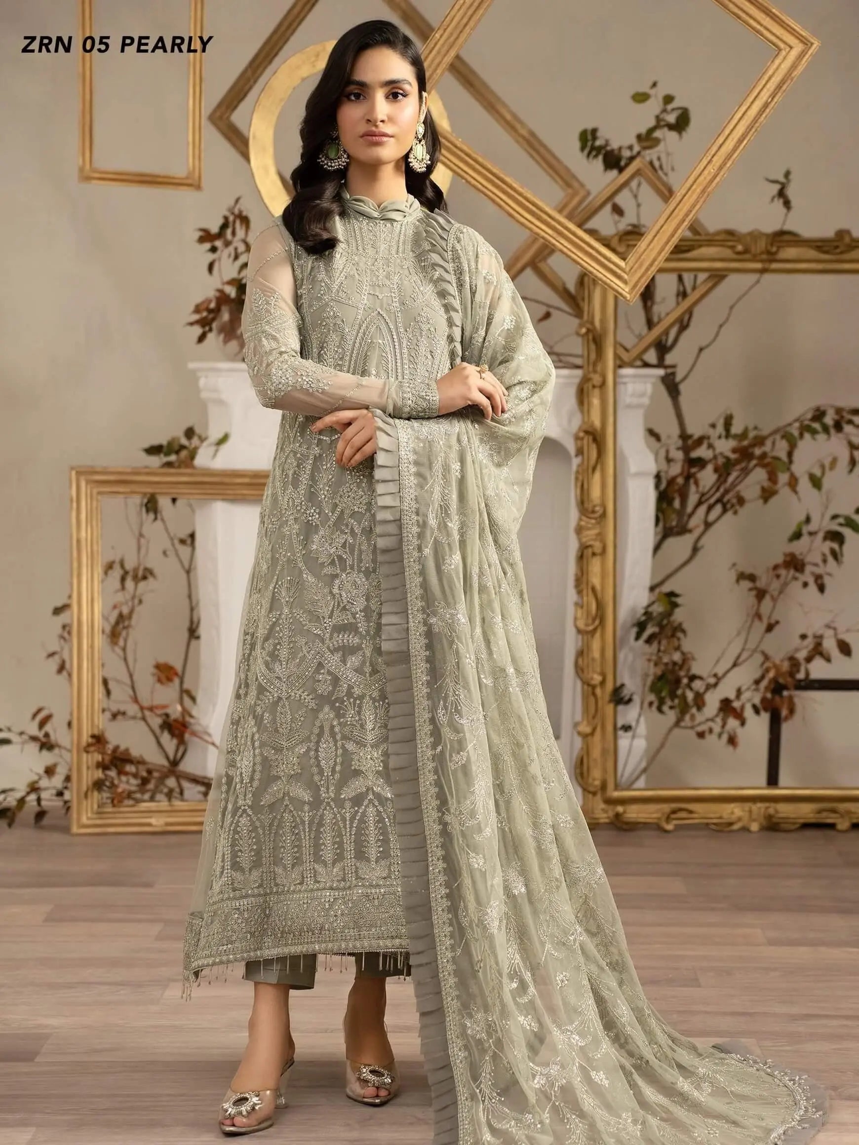 Naqsh by Zarif Festive Formal 3 Piece Suit ZRN-05 PEARLY - House Of Hania