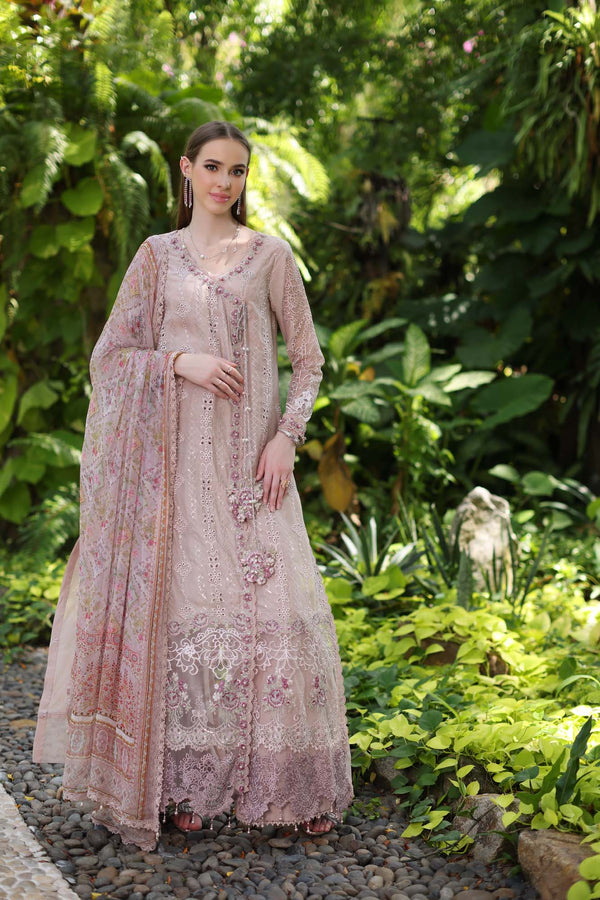 Noor by Saadia Asad | Luxury Chikankari Lawn24 | D3-A Mink Schifli - House Of Hania