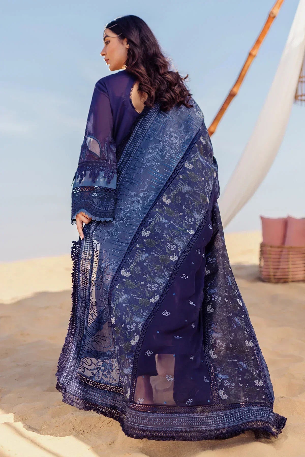 Nureh | Sehra Swiss Voil Lawn | NILE BLUE - NE-77 - House Of Hania