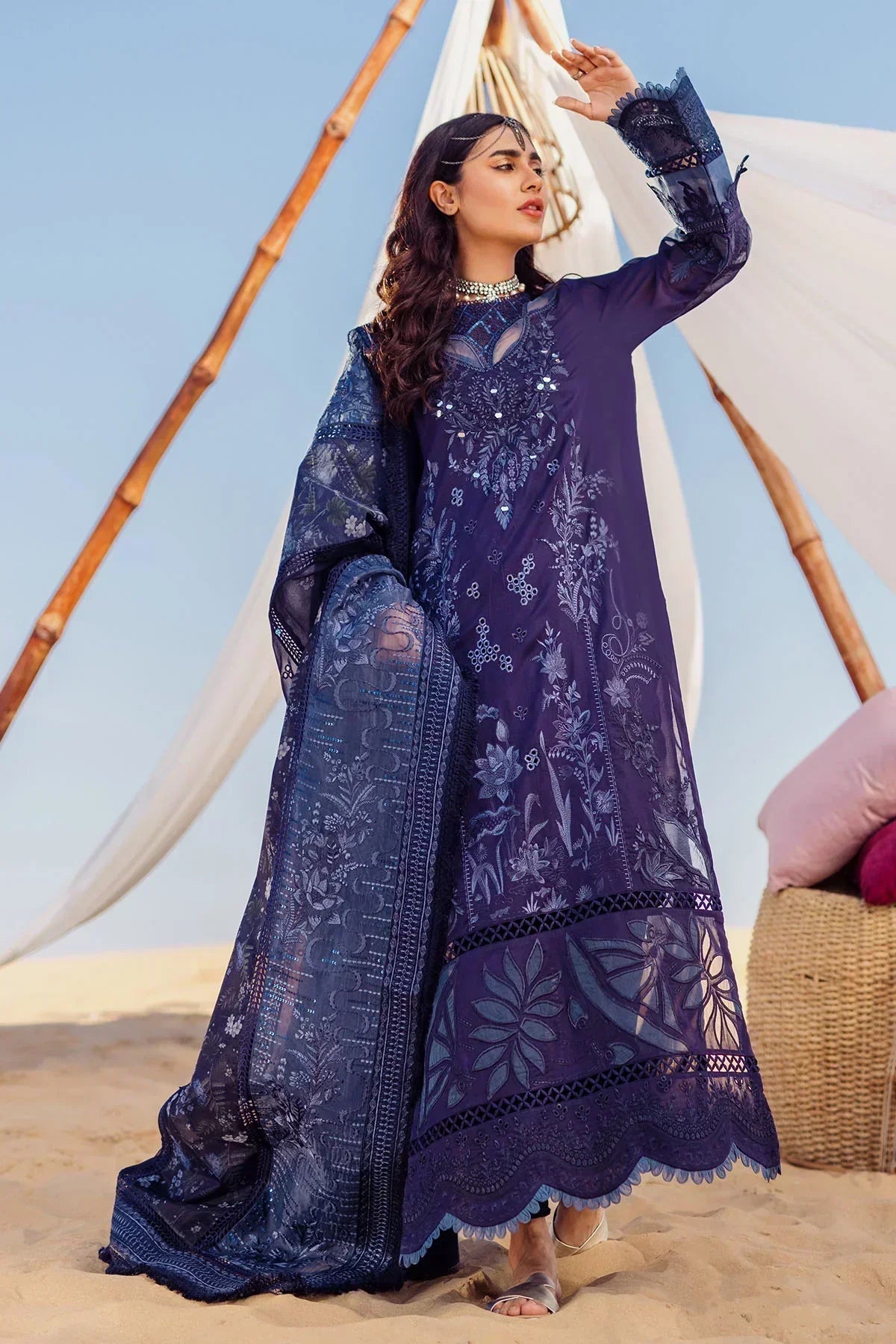 Nureh | Sehra Swiss Voil Lawn | NILE BLUE - NE-77 - House Of Hania