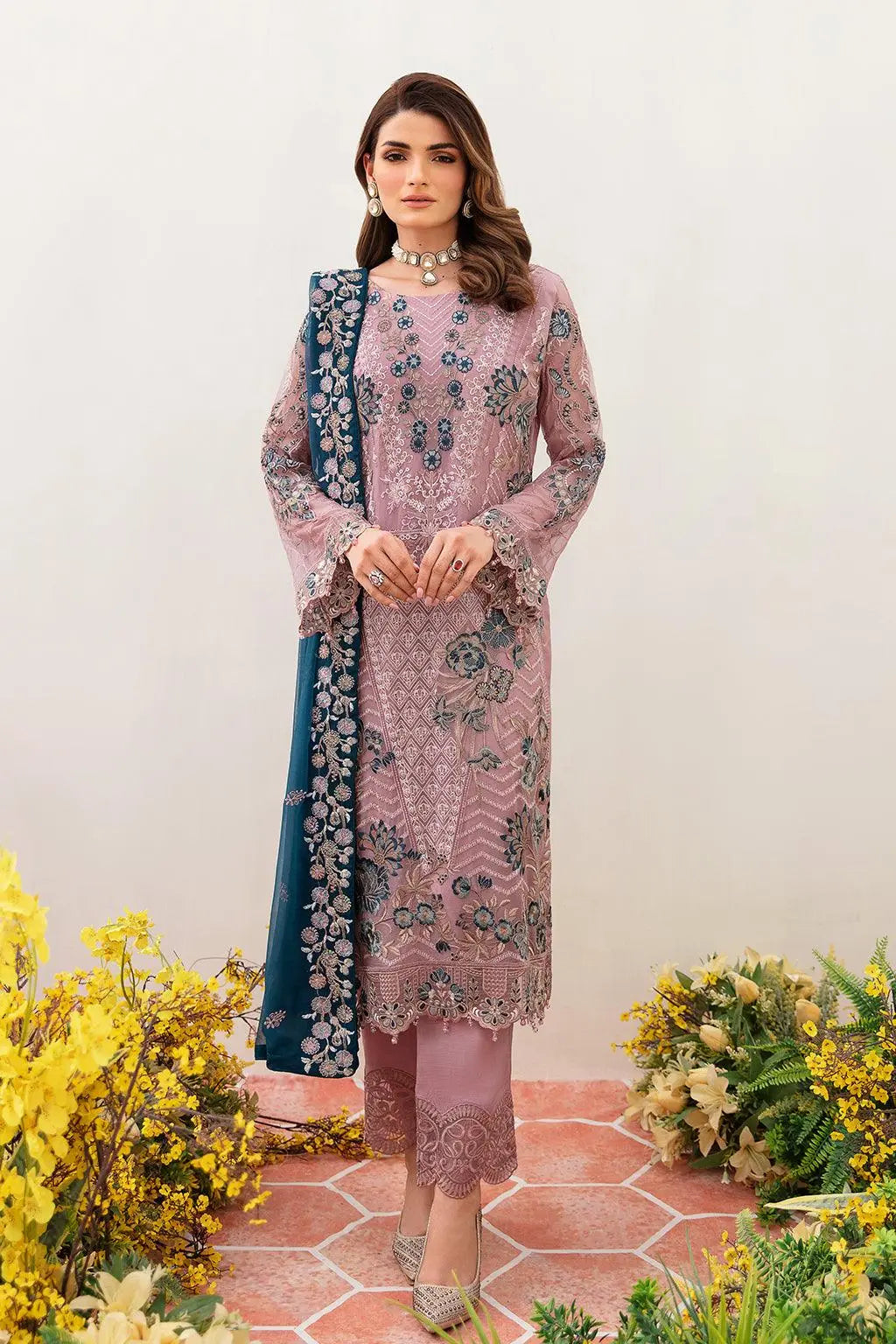 Ramsha Embroidered Luxury Chiffon 3 Piece Suit F-2401 - House Of Hania