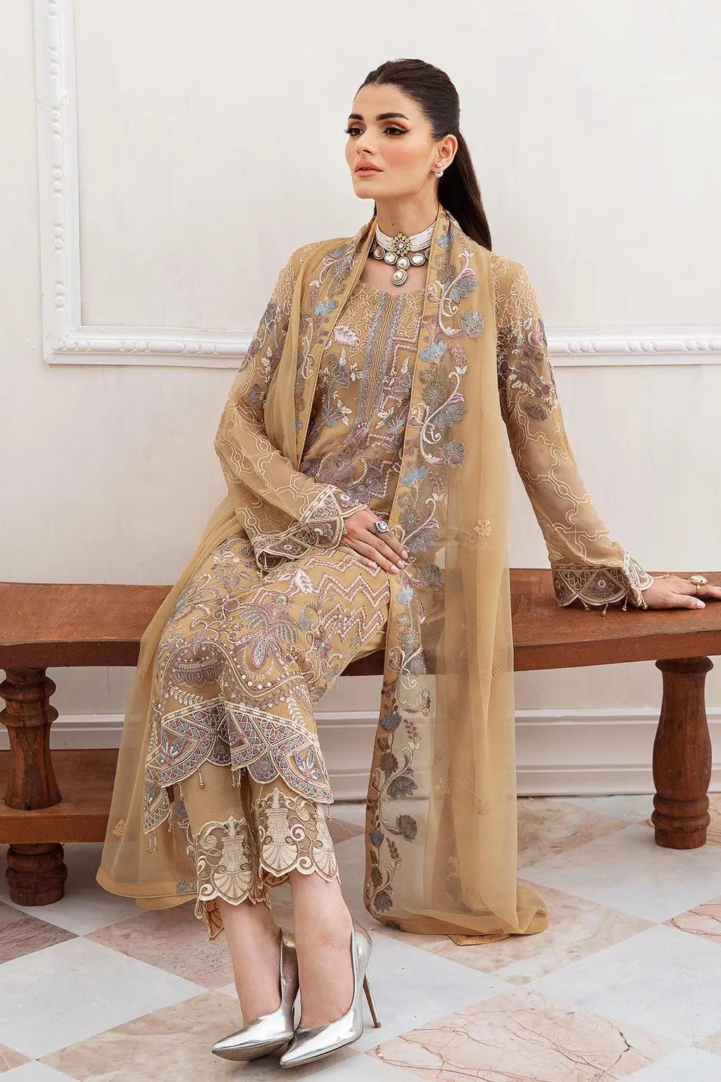 Ramsha Embroidered Luxury Chiffon 3 Piece Suit F-2402 - House Of Hania