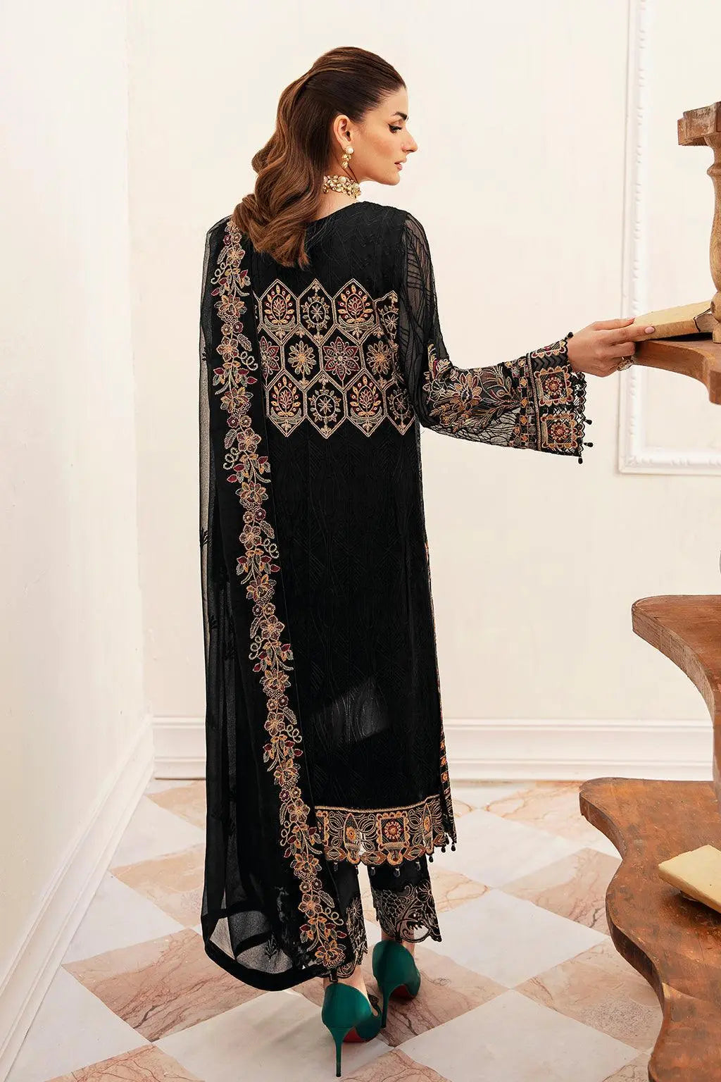 Ramsha Embroidered Luxury Chiffon 3 Piece Suit F-2403 - House Of Hania