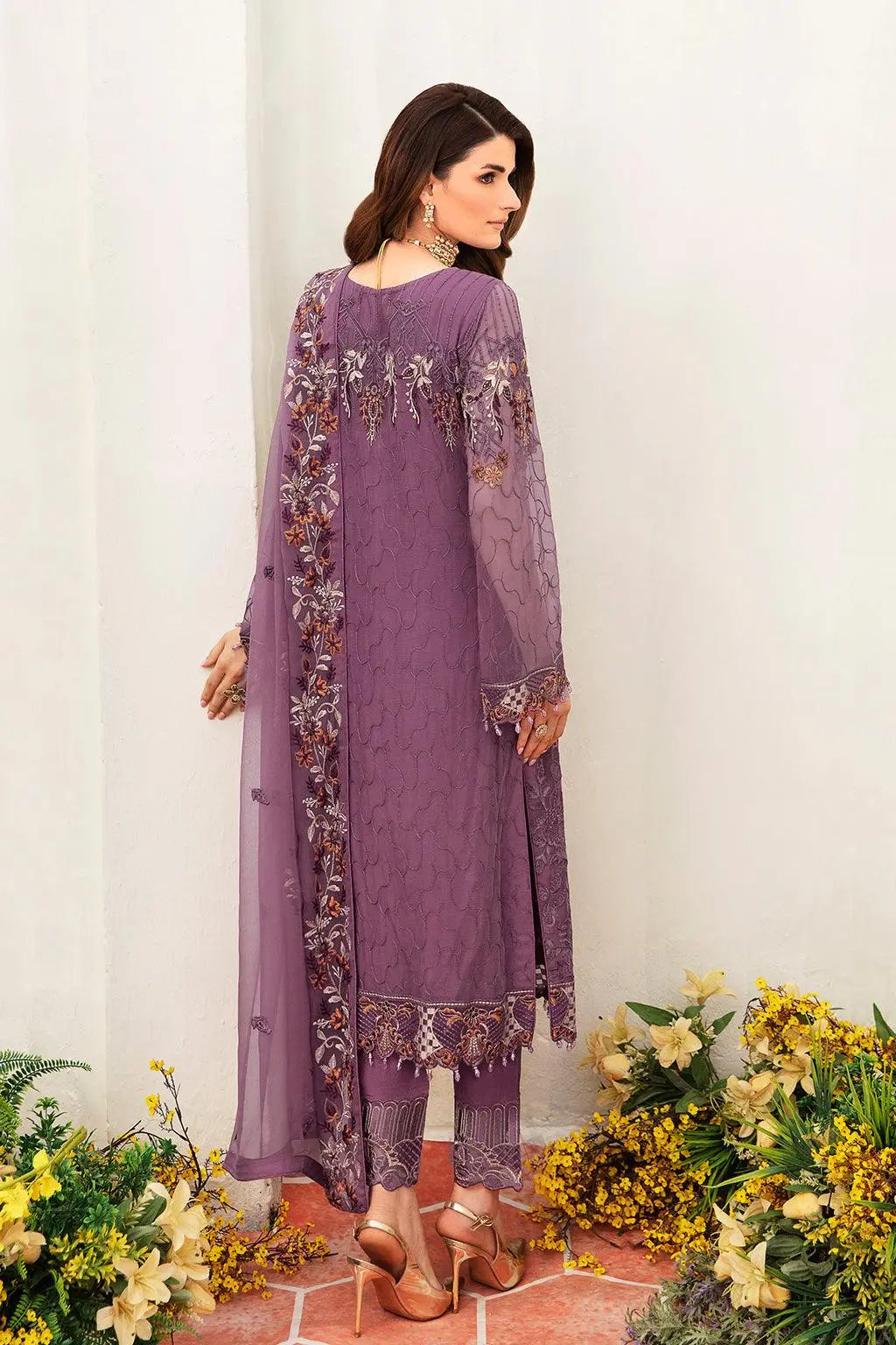 Ramsha Embroidered Luxury Chiffon 3 Piece Suit F-2404 - House Of Hania