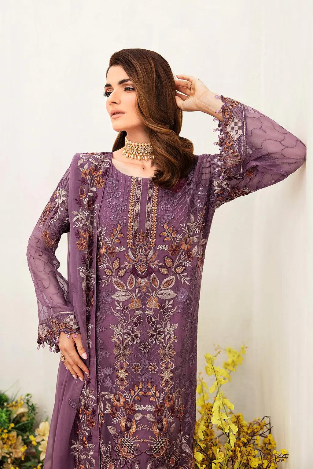 Ramsha Embroidered Luxury Chiffon 3 Piece Suit F-2404 - House Of Hania